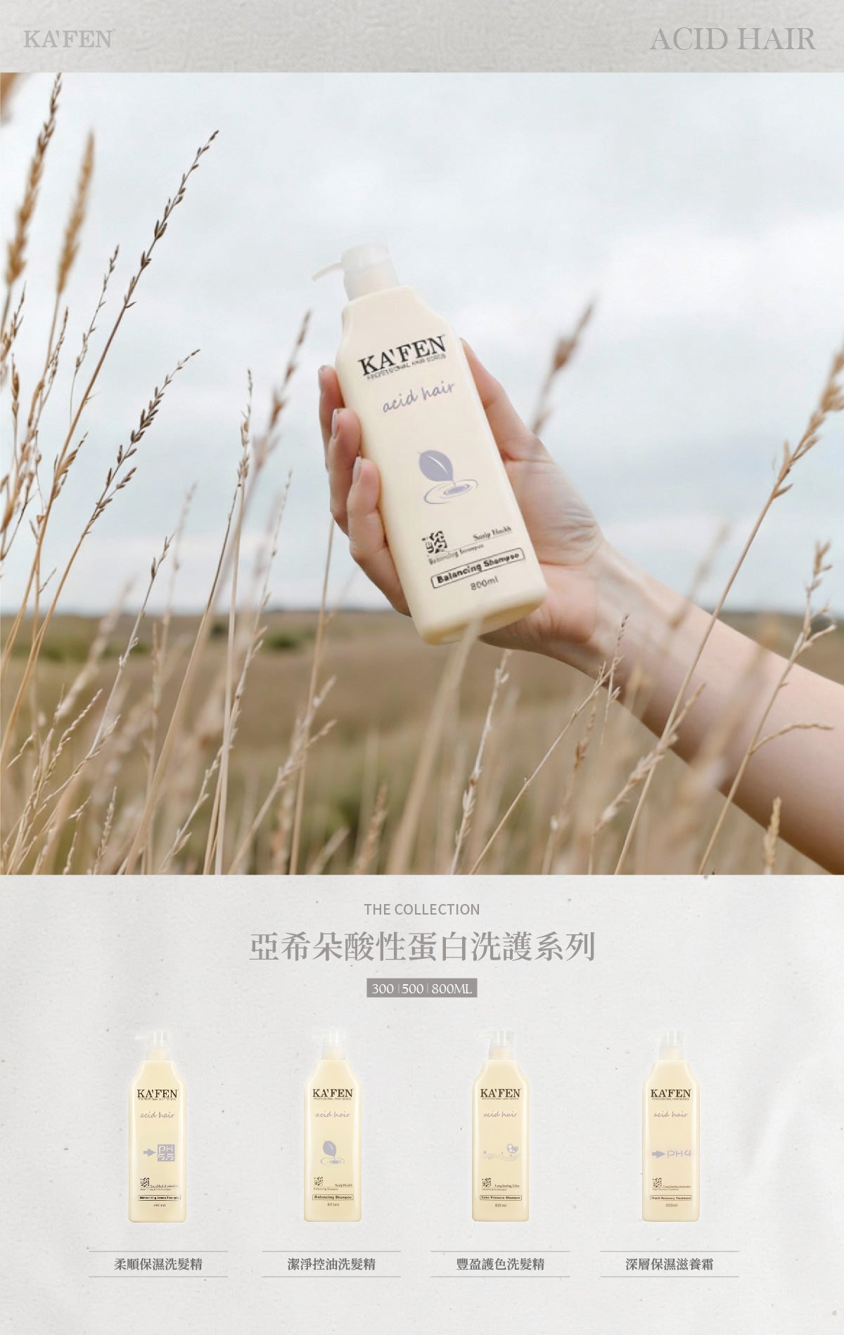 【KAFEN卡氛】亞希朵酸性蛋白系列 300ml/800ml 洗髮精 滋養霜 染後護髮 控油清爽 撫平毛燥 商品介紹圖 1