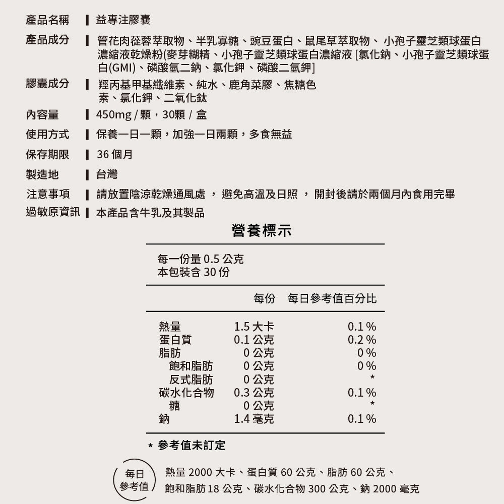 【PaPaOligo糖老爹】益專注膠囊 30顆/盒 強化注意力集中 鼠尾草萃取物 小孢子靈芝球蛋白 凝精聚神