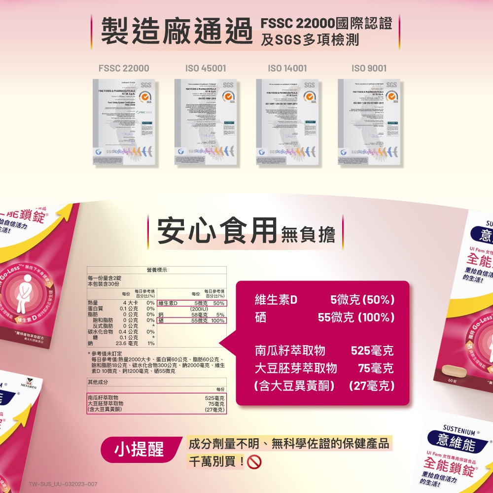 【Sustenium 意維能】全能鎖錠超值組 60錠/盒(加送晶視亮葉黃素10錠) 女性專用保健品