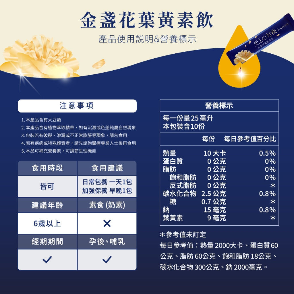 【味丹生技】金盞花葉黃素飲 10入/盒 專利黑番茄 黑醋栗 玻尿酸 花青素 綠藻 游離型葉黃素 3C族必備 商品介紹圖 10