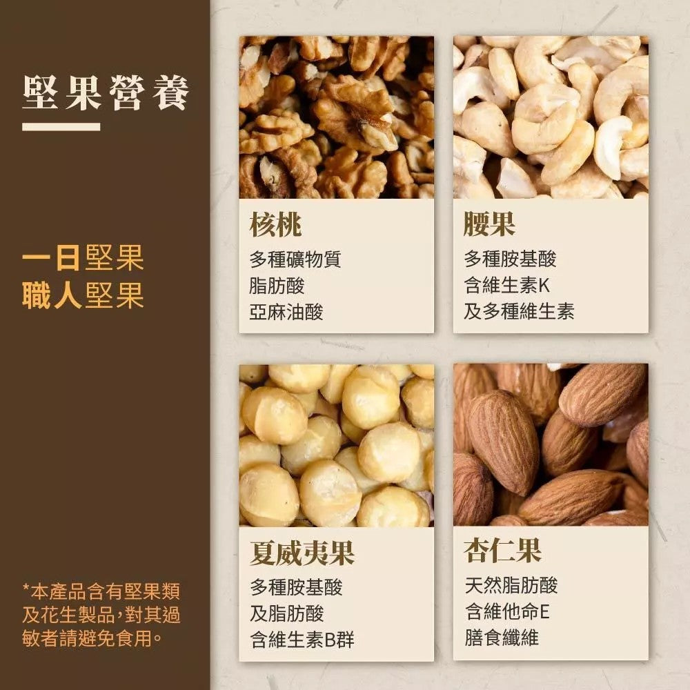 【展榮商號】職人堅果 鹽炒/原味 1130g/裝 夏威夷果 核桃 腰果 杏仁果 家庭包大份量 植人堅果 商品介紹圖 1