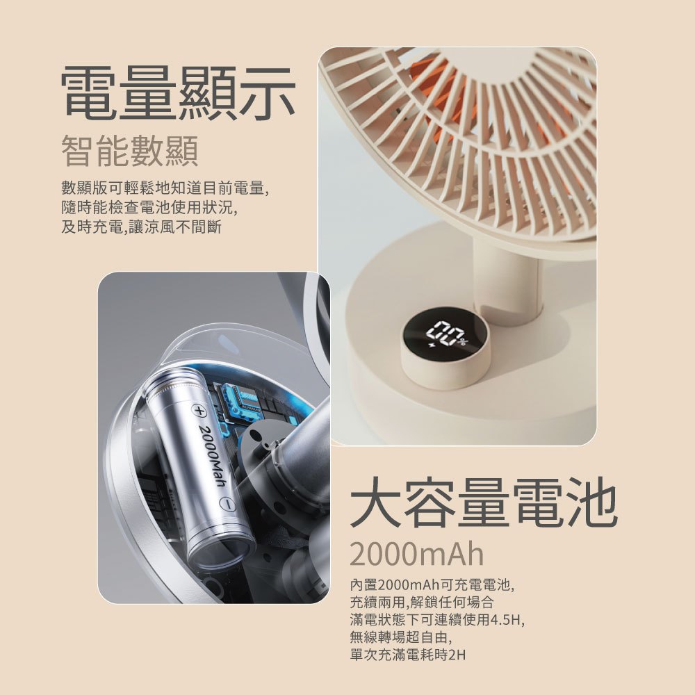 【向物】桌面風扇-羽 太空銀/杏色 七羽扇葉設計 無極調速 柔風低噪 數位顯示 辦公居家 桌面風扇 桌面小物 商品介紹圖 4