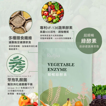 【Ruijia露奇亞】順暢綠酵素 7包/盒 排便順暢 好吸收 無添加 促進代謝 136種蔬果