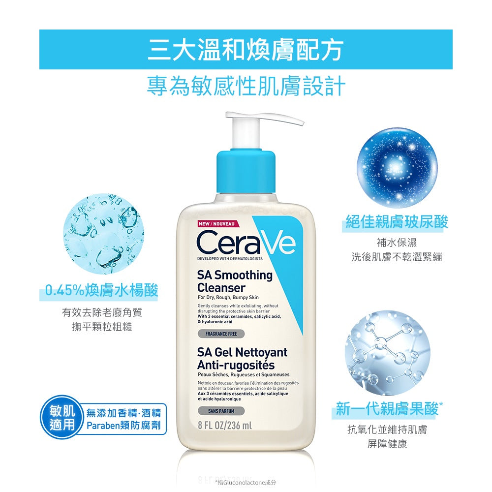 【CeraVe】適樂膚 水楊酸煥膚淨嫩潔膚露 (改善乾燥粗糙顆粒) 473ml/236ml 泡沫質地