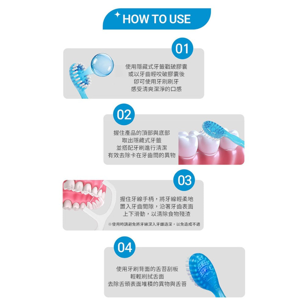 【韓國Quick Clean】5合1清新膠囊迷你潔牙刷 10入/盒 免水免牙膏 五合一強效清潔 露營旅行適用 商品介紹圖 15