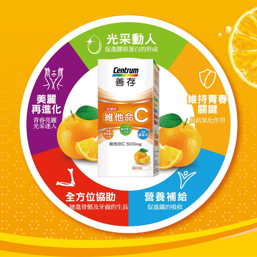 【善存】維他命C甜嚼錠 60錠/盒 善存維他命C 每錠含500mg維他命C