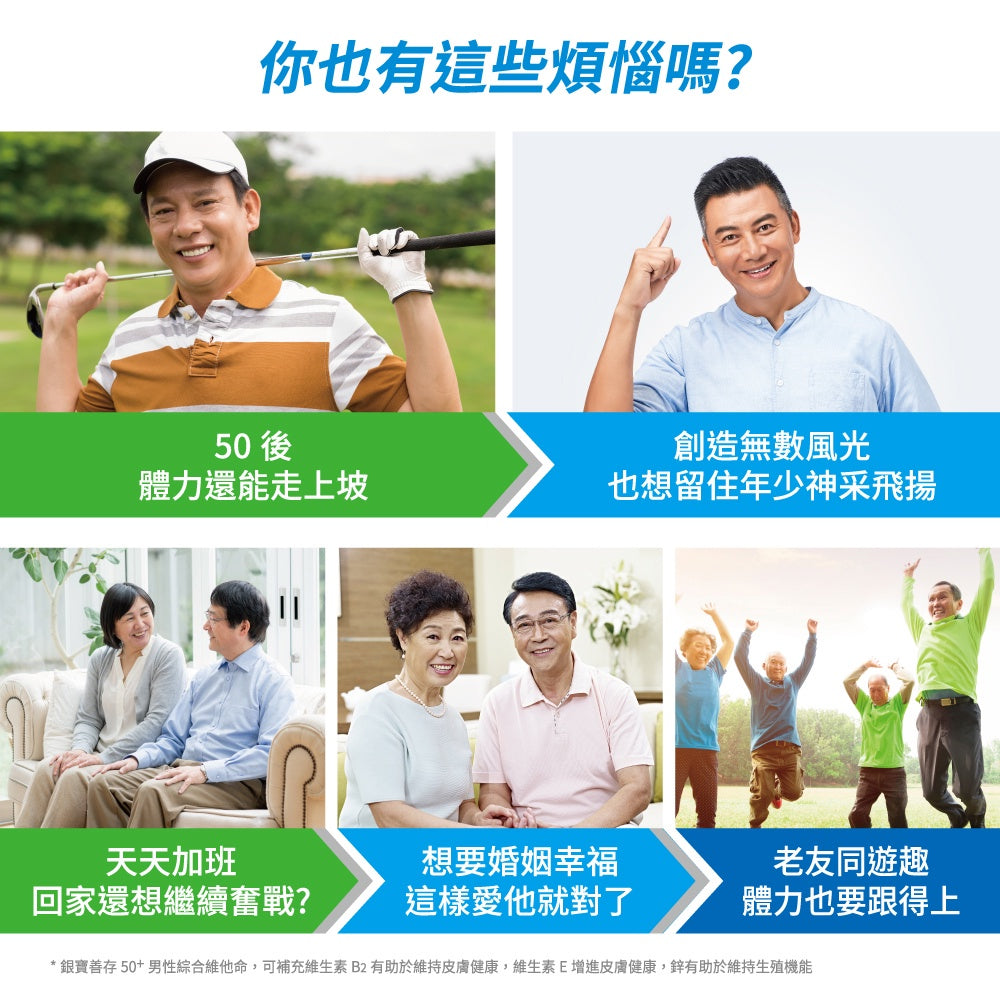 【銀寶善存】50+男性綜合維他命 120+30錠/65錠 男性專屬配方 銀寶善存維他命