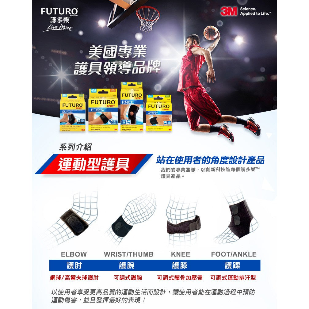 【3M】FUTURO護多樂 可調式護腕(黑色) 1入 (46378) 運動護具 左右手皆適用