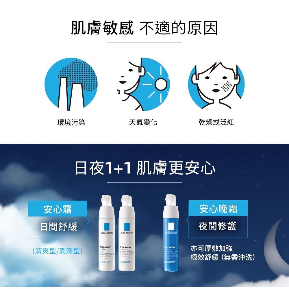 【理膚寶水】多容安夜間修護精華乳 40ml (安心晚霜) 神經胜肽 舒緩敏弱肌膚不適 適用於敏感肌、乾性肌膚