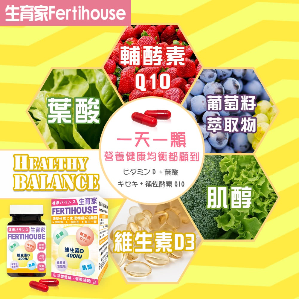 【FertiHouse生育家】維生素D葉酸肌醇Q10膠囊 30顆/1月份 富含葉酸+肌醇 調整體質