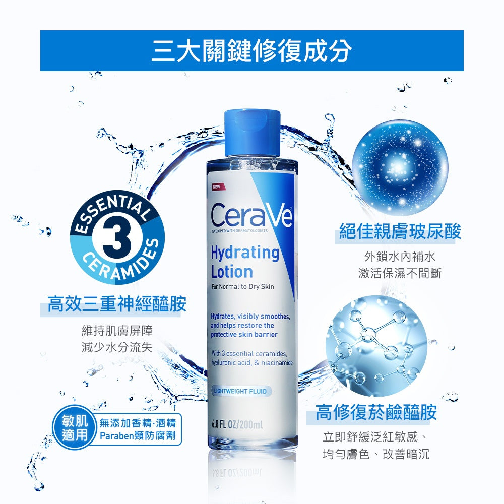 【CeraVe】適樂膚 全效極潤修護精華水 200ml/瓶 安敏舒緩 高效三重神經醯胺