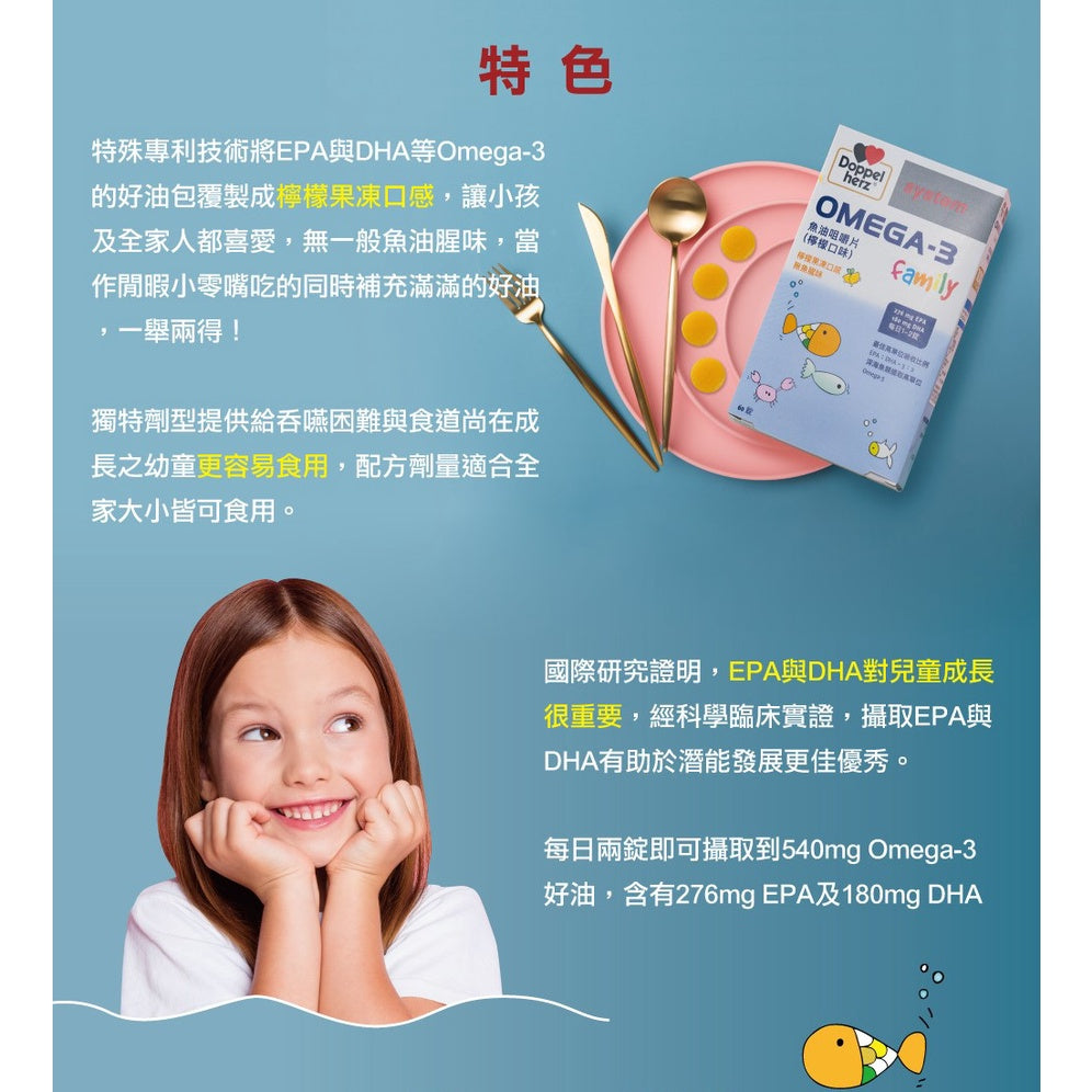 【德之寶Doppelherz】魚油咀嚼片 60錠/盒 檸檬果凍口感 無魚腥味 公司貨 德之寶魚油 德國雙心