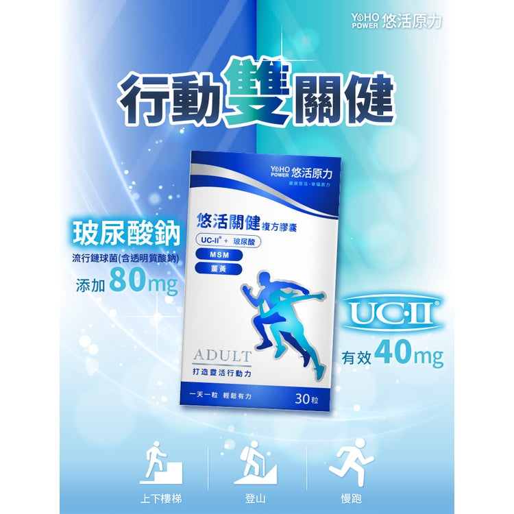 【悠活原力】悠活關健複方膠囊UC-II+玻尿酸 30粒/盒 頂規 80mg玻尿酸 薑黃 關節 膝蓋