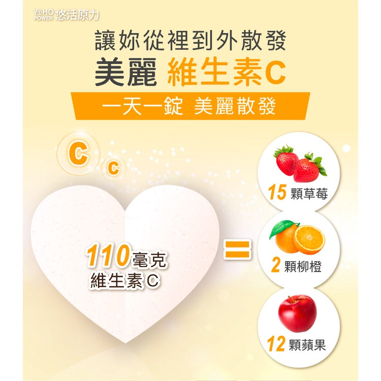 【悠活原力】悠活維生素C+鋅口含錠(鳳梨蘋果口味) 28粒/包 維他命C 添加紫錐花