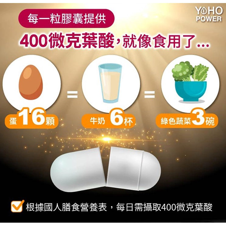 【悠活原力】超級葉酸+鐵(甘氨酸亞鐵)植物膠囊 60粒/盒 銀髮必備 改善循環 全素可食 補足營養能量
