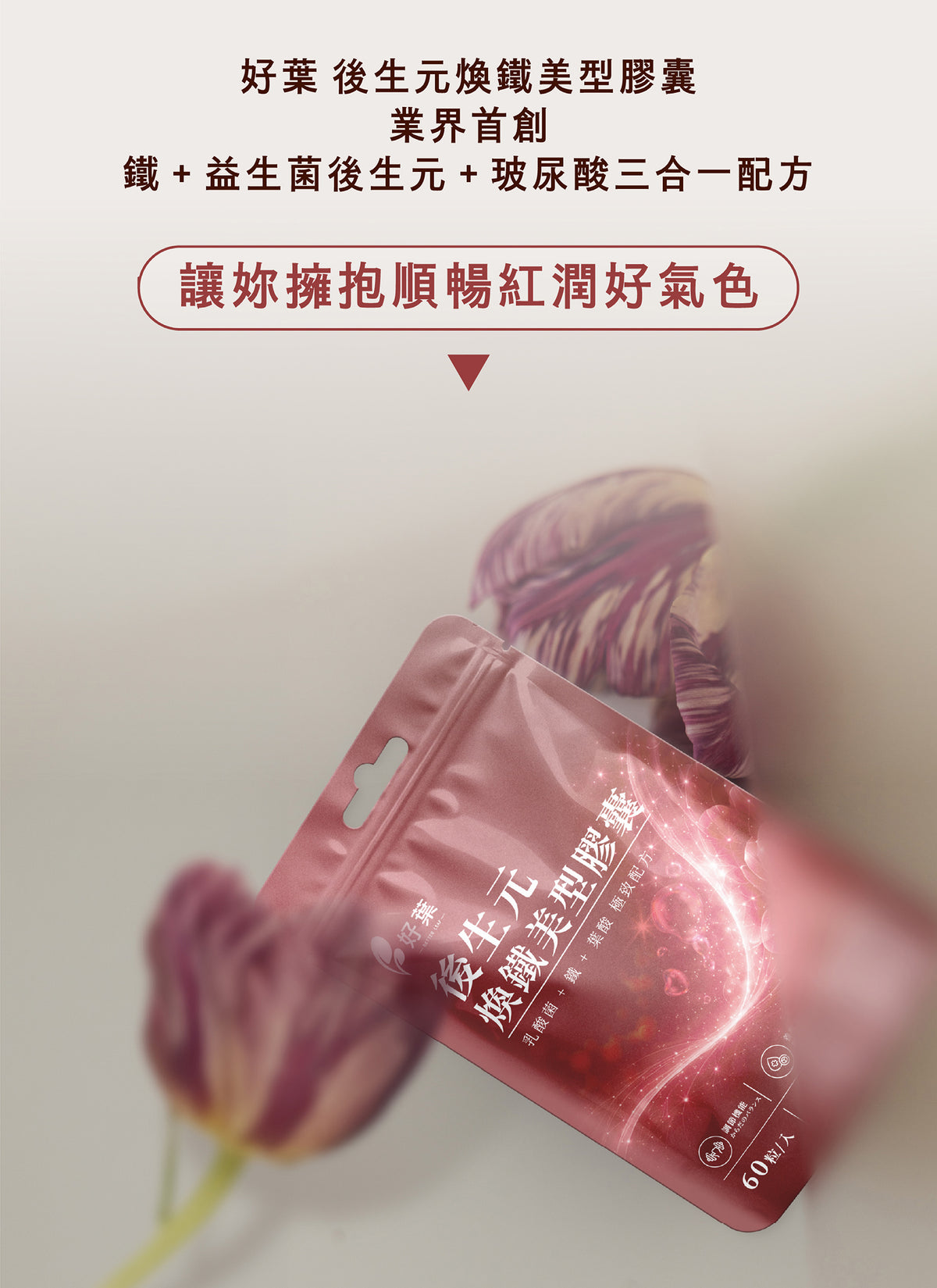 【好葉】後生元煥鐵美型膠囊 60粒/袋 葡萄糖酸亞鐵+葉酸+B12 後生元益生菌複方 維持好氣色 幫助順暢 商品介紹圖 7