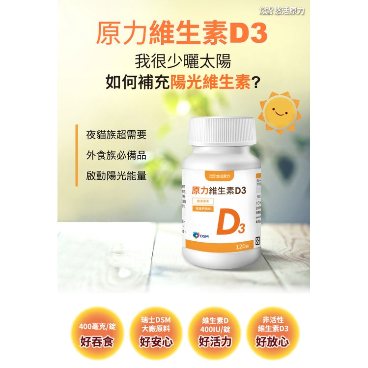 【悠活原力】原力維生素D3 120錠/瓶 非活性 一錠補充每日所需 維他命D3 原廠公司貨