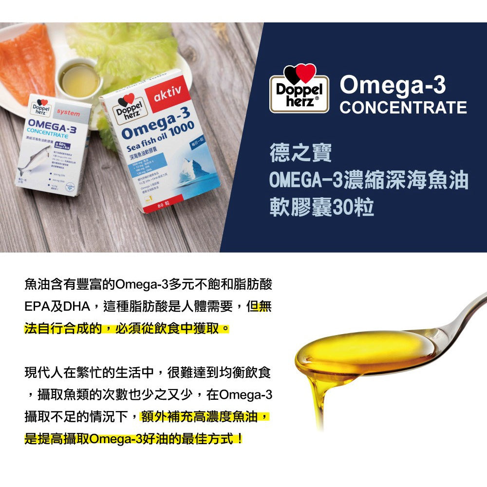 【德之寶Doppelherz】濃縮深海魚油軟膠囊 30粒/盒 台灣公司貨 德國雙心 德之寶魚油 好吸收