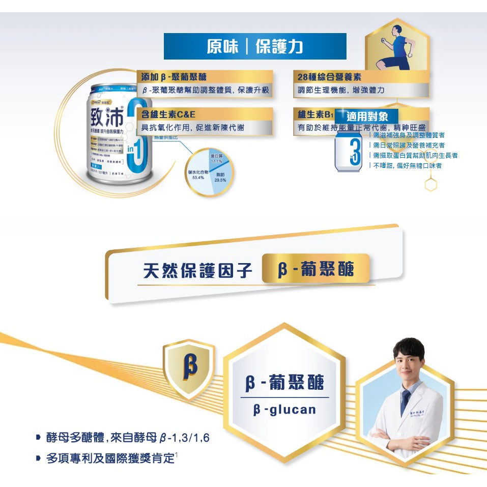 【美強生】致沛三合一多元營養飲 24罐/箱購(加贈2罐) 添加葡聚醣 奶素可食 調整體質 保護升級