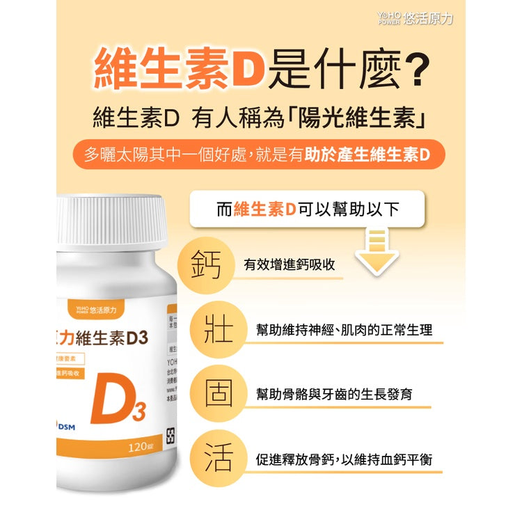 【悠活原力】原力維生素D3 120錠/瓶 非活性 一錠補充每日所需 維他命D3 原廠公司貨