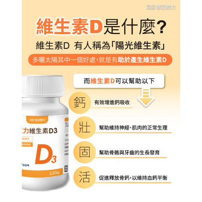 【悠活原力】原力維生素D3 120錠/瓶 非活性 一錠補充每日所需 維他命D3 原廠公司貨