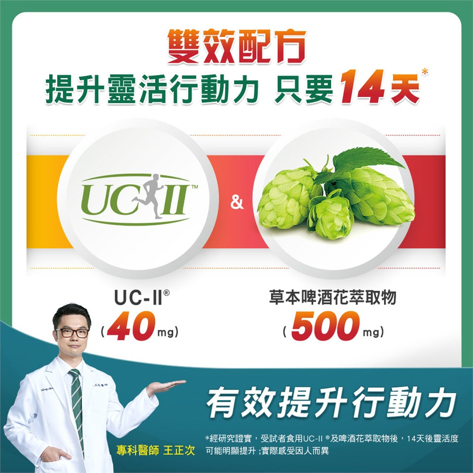 【挺立】關鍵雙效錠 42錠/盒 挺立關鍵雙效錠 UC-II 突破性雙效配方 靈活行動力