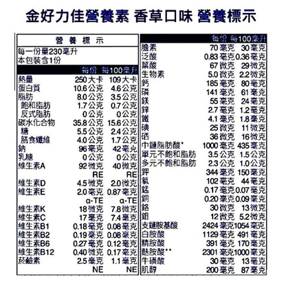 【百仕可】金好力佳營養素(香草口味) 24罐/箱 升級高鈣配方 好力佳 體力補給