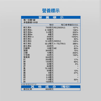 【銀寶善存】50+綜合維他命 125+30錠/100+30錠/100錠 多規可選 添加番茄紅素/葉黃素/B群