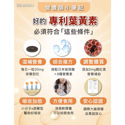 【悠活原力】金盞花葉黃素+蝦紅素複方軟膠囊 30粒/瓶 游離型葉黃素 八種抗氧化成分 3C低頭族保養必備