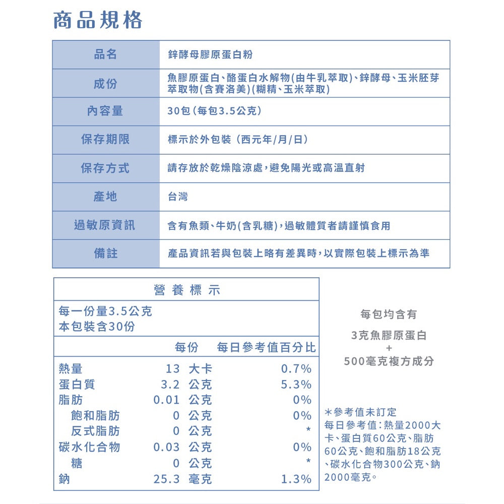 【Ruijia露奇亞】鋅酵母膠原蛋白 30包/盒 保水成分NO.1 用吃的安瓶精華 維持能量 胜肽級膠原蛋白
