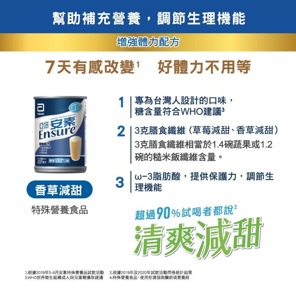 【亞培】安素即飲罐 237mlx24罐/箱購 原味/香草減甜/草莓少甜 新鮮效期 補充營養 亞培安素