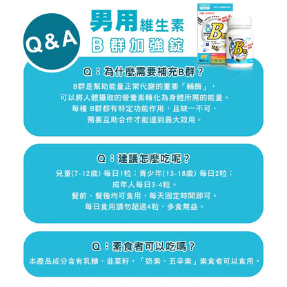 【日本味王】男用維生素B群 加強錠 60粒/盒 8種B群 迷你錠好吞食 添加五味子 東阪AJIOU