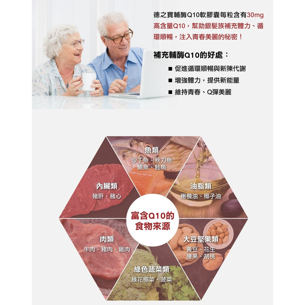 【德之寶Doppelherz】輔酶Q10軟膠囊 30粒/盒 德國原裝進口 促進循環順暢 公司貨 德國雙心