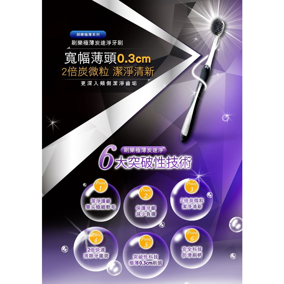 【刷樂】極薄炭速淨牙刷 3入/組 2倍炭微粒 速淨清新 刷樂牙刷 細軟毛牙刷 快速清除牙菌斑 保護牙齦