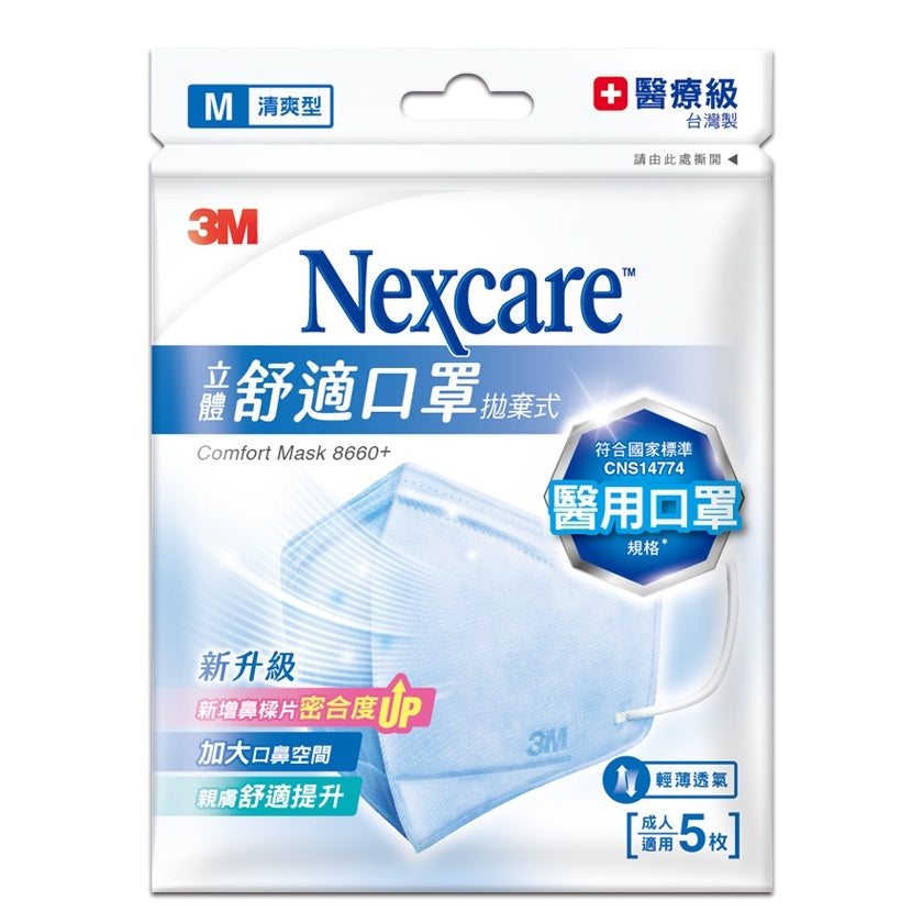【3M】Nexcare舒適口罩(清爽型) 5入/包 8660+ 醫用口罩 醫療口罩 3D口罩 成人口罩