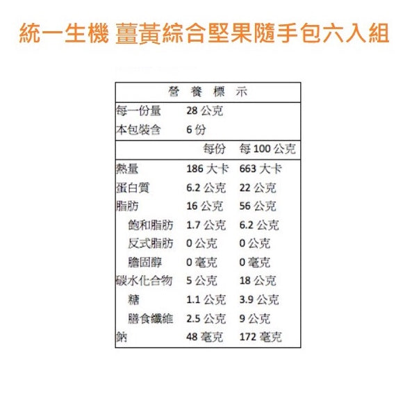 【統一生機】綜合堅果隨手包(六入組) 原味堅果/薑黃堅果/煥采果乾 三種規格 養身零嘴 隨時補充
