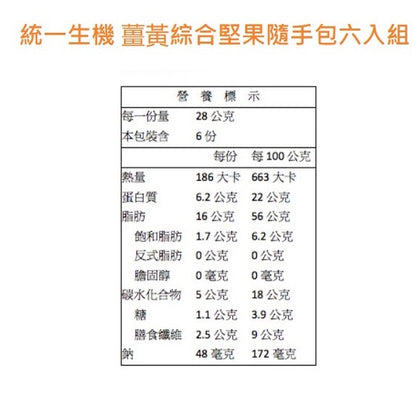 【統一生機】綜合堅果隨手包(六入組) 原味堅果/薑黃堅果/煥采果乾 三種規格 養身零嘴 隨時補充