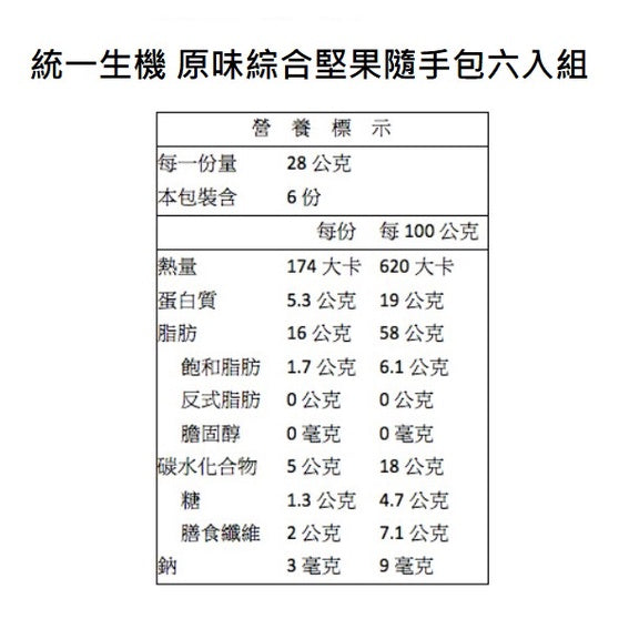 【統一生機】綜合堅果隨手包(六入組) 原味堅果/薑黃堅果/煥采果乾 三種規格 養身零嘴 隨時補充