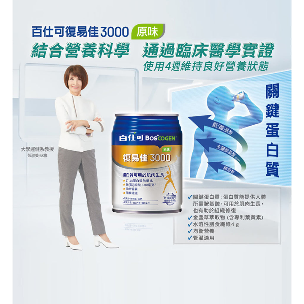 【百仕可】復易佳3000營養素(原味) 24罐/箱購贈2罐 添加麩醯胺酸 關鍵蛋白質 管灌適用