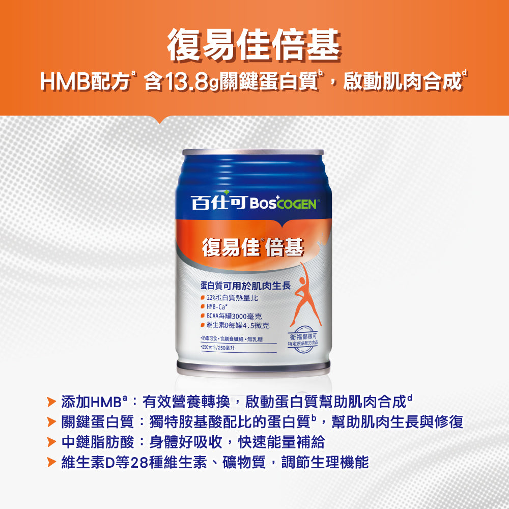 【百仕可】復易佳倍基 特字號營養素 250mlx24罐/箱購 添加HMB 13.8g關鍵蛋白質 均衡營養