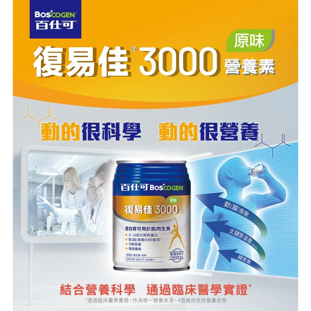 【百仕可】復易佳3000營養素(原味) 24罐/箱購贈2罐 添加麩醯胺酸 關鍵蛋白質 管灌適用