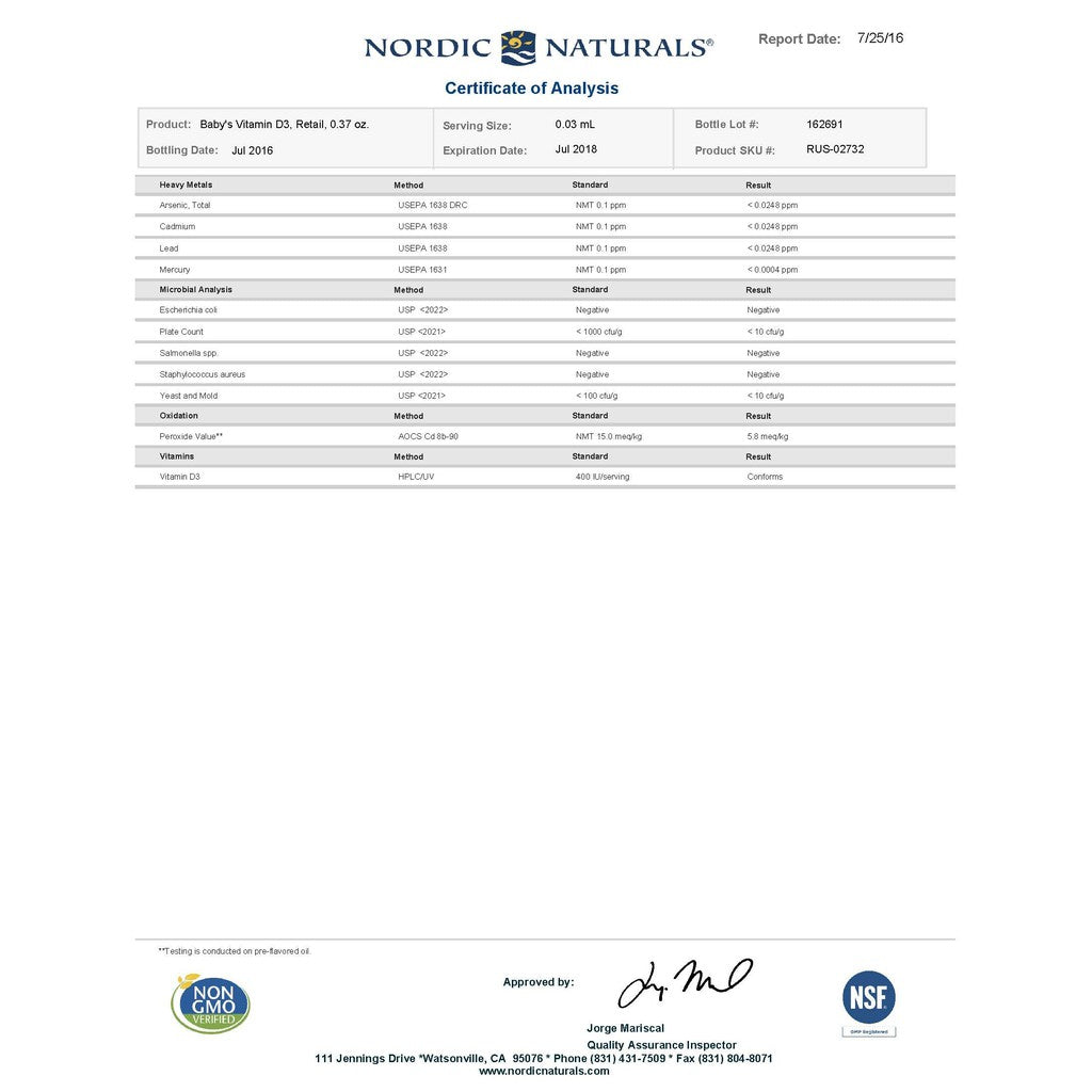 【Nordic Naturals北歐天然】貝比D液體維生素D3滴劑(附滴管) 非活性 嬰幼兒/全年齡/孕婦適用【壹品藥局