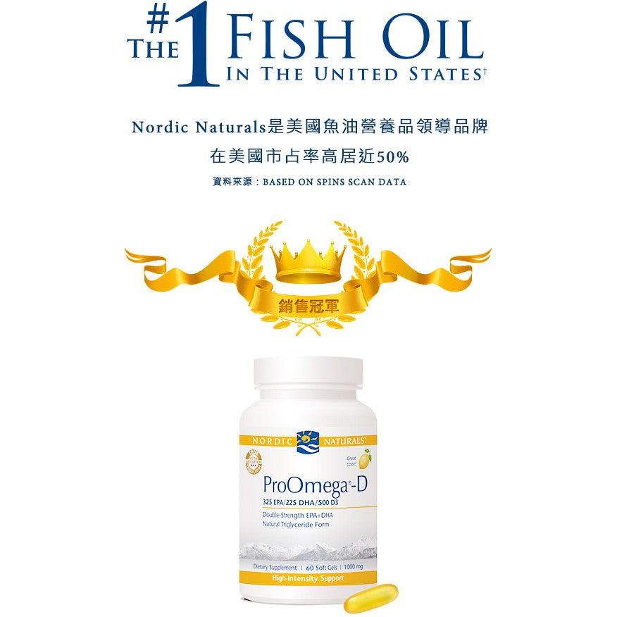【Nordic Naturals北歐天然】魚油+D膠囊 60粒/盒 公司貨 天然檸檬香 ProOmega-D