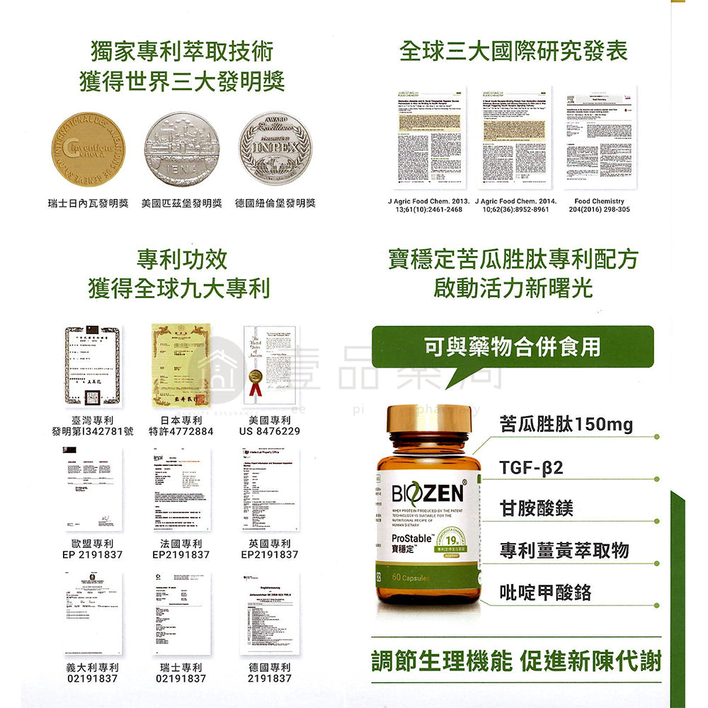 【Biozen貝昇】寶穩定 苦瓜胜肽膠囊 60粒/盒 ProStable 專利定序苦瓜胜肽 維持醣類正常代謝