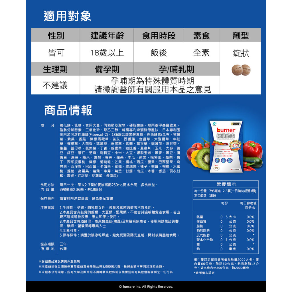 【船井生醫】burner倍熱 極纖酵素 36粒/盒 船井funcare 217種天然蔬果酵素 全素可食