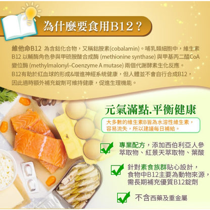 【愛司盟】維生素B12錠 60錠/瓶 優質營養補充 西伯利亞人蔘萃取 紅景天萃取物