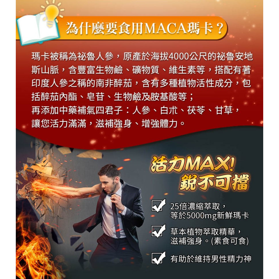 【愛司盟】25倍濃縮萃取瑪卡活力膠囊 60顆/瓶 男性保健首選 補氣四君子 補足元氣 找回活力
