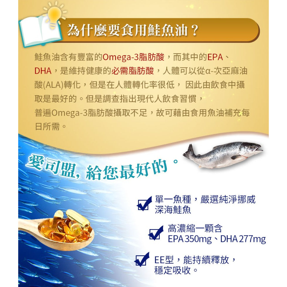 【愛司盟】精粹82濃縮魚油 30顆/瓶 高純度高含量 純淨鮭魚油 豐富EPA DHA 補充每日所需