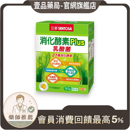 【三多】消化酵素Plus膜衣錠 60粒/盒 幫助消化 降火氣 排便順暢 乳酸菌 三多酵素 SENTOSA