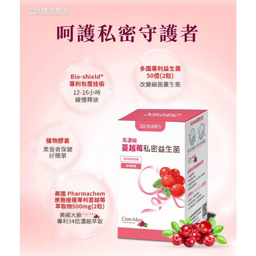 【悠活原力】蔓越莓私密益生菌植物膠囊 10粒/瓶 高濃縮蔓越莓萃取 專利益生菌